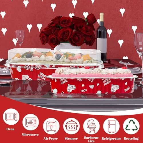 100Pack Valentine's Mini Loaf Pans with Lids Mini Cake Pans with Lids and Spoons, 6.8Oz Heart Shaped Cake Pans Fancy Muffin Pans Aluminum Foil Pans, Individual Dessert Cups Containers for Sales,Party
