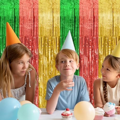 10 Pack Hawaii Party Backdrop Decorations Vibrant Summer Streamers Foil Fringe Curtains Metallic Tinsel Backdrop for Birthday Graduation Baby Shower Christmas Beach Holiday Party Decors