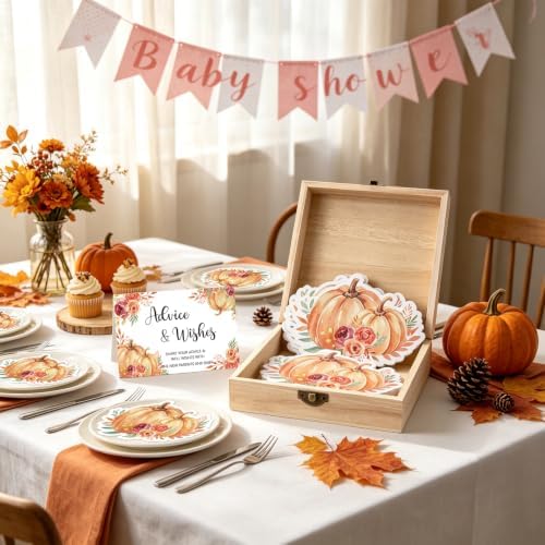 50 Pcs Fall Baby Prediction Advice Cards with Wooden Keepsake Box