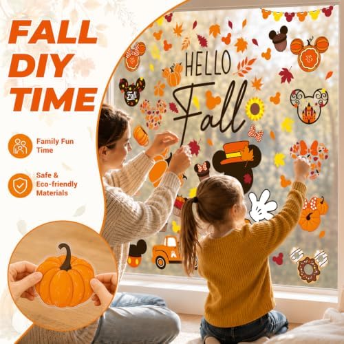 Fall Window Clings for Glass Windows, 6 Sheet Sunflower Autumn Window Cling