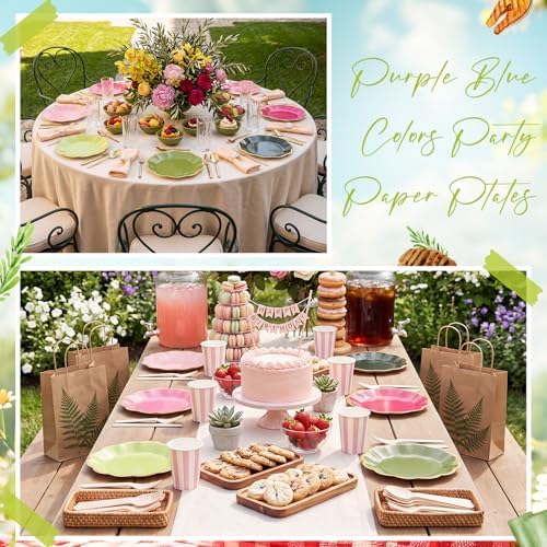 72 Pcs Pink and Green Paper Plates 9 Inch Disposable