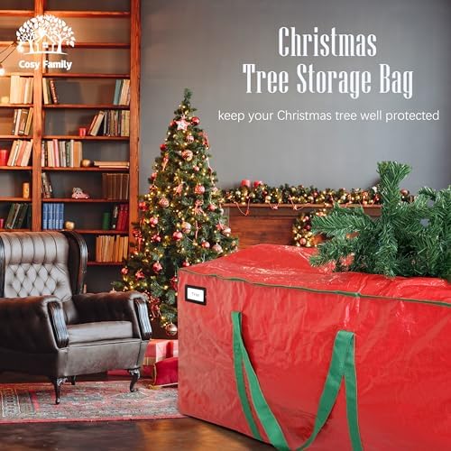 Cosy Family 9 ft Christmas Tree Storage Bag - Durable Heavy Duty Extra Large Artificial Xmas Holiday Tree Bag with Reinforced Handles and Dual Zippers Wide Opening - Red
