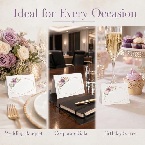 60 Pcs Floral Place Cards for Table Setting, 3.3" x 2" Frosted Tent Name Cards with Pre Folded Line, DIY Blank Seat Cards for Wedding Bridal Shower Thanksgiving Birthday Party Banquet