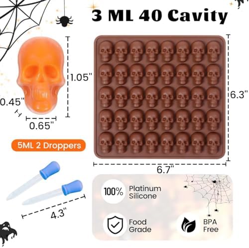 Skull Silicone Molds, Halloween Gummy Chocolate Molds 2 Pcs Mini Skull Mold