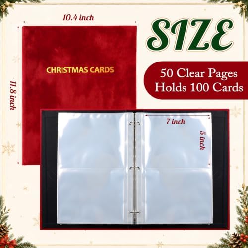 Spiareal Christmas Velvet Card Organizer with 100 Page, Suit 7x5 In Card