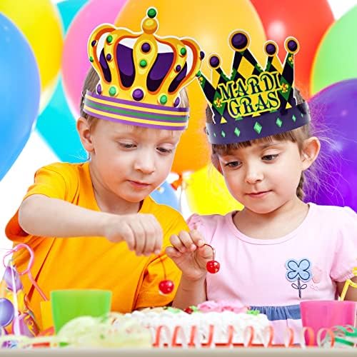 chiazllta 24 Pcs Mardi Gras Crown Kits Carnival Party Paper Hat For Kids Adults Mardi Gras Jester Favors Supplies Decoration