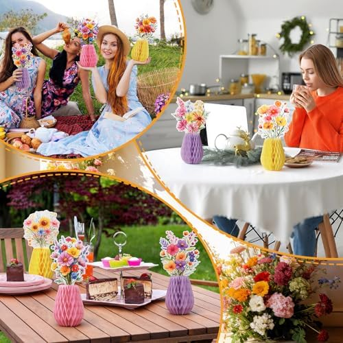 AmazingSpark 9 Pcs Summer Wildflower Honeycomb Table Centerpieces Baby Shower Birthday Party Decorations Floral Table Centerpieces Wildflower Paper Honeycomb Decor for Home Office
