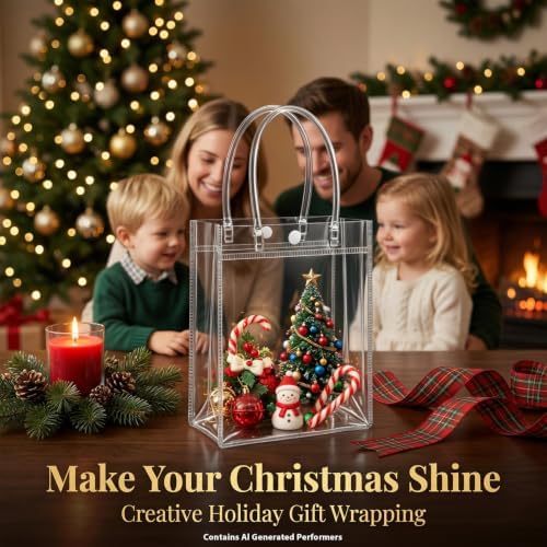 MAQIHAN Clear Goodie Bags with Handles - Party Favor Candy Bags Transparent