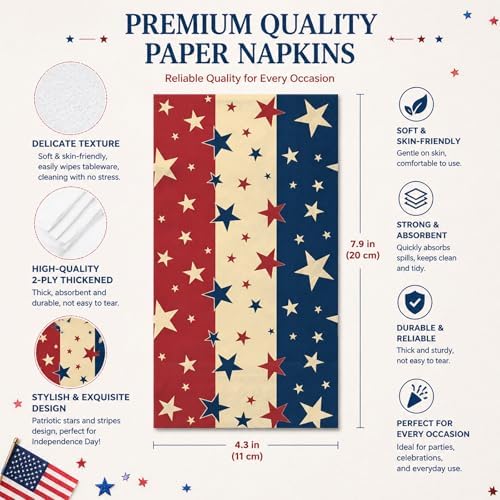 100 Count Patriotic 4th Of July Paper Napkins