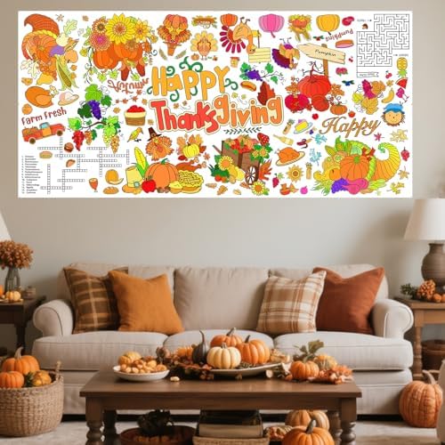 Thanksgiving Coloring Poster/Tablecloth,Giant Paper Coloring Games