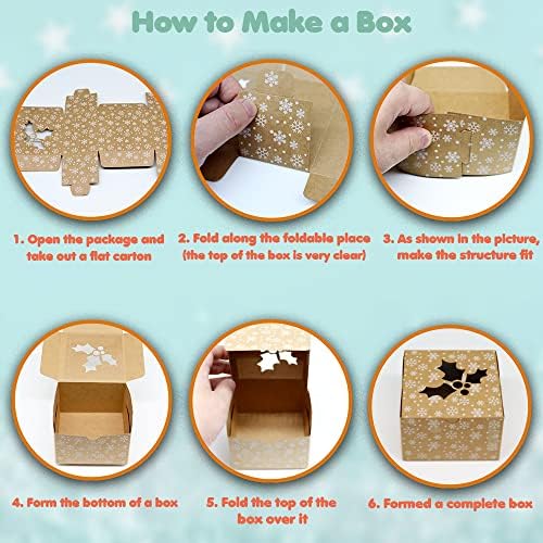 VEYLIN 24Pack Christmas Bakery Boxes with Window, 4“ x 4" x 2.4" Kraft Small Holiday Cookie Boxes for Xmas Gifts Cookie Cupcake