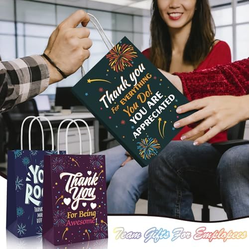 30 Pcs Thank You Gift Bags Team Employee Appreciation Gifts Bulk, Motivational Inspirational Paper Goodie Bags for Coworker Teacher Nurse Colleague Holiday Party Favor Supplies Women Men (Firework)