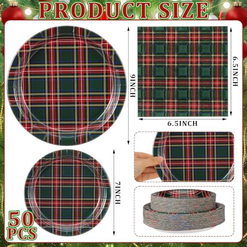 Yungyan 150 Pcs Red Green Plaid Plates Napkins Green Red Serves 50