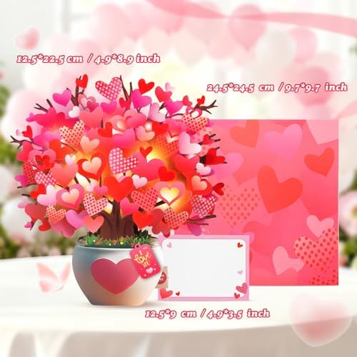 APOTODITO Anniversary Card, Card with Music and Lights, Tree of Hearts Bouquet 3D Card for Women Wife