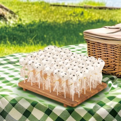 48-Hole Wooden Cake Pop Stand for Drying/Display ，300 Accessories（Cake Pop Bag x100，Gold Twist Tie x100，Cake Pop Stick x100）- Dessert Table Holder for Birthdays, Baby Shower, Weddings