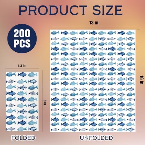 200 Pcs Blue Fish Disposable Paper Napkins Ocean Theme Guest Hand Towels for Bathroom Wedding Summer Beach Party Dinner Birthday Supplies