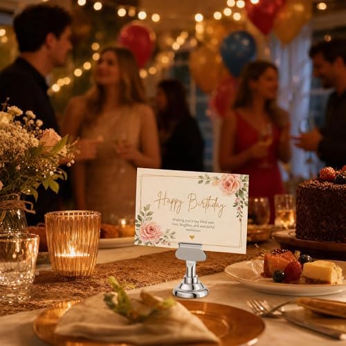 ERYTLLY 36 PK Place Card Holders 1.7 inches Table Card Holder Steel Card Holders for Weddings,Birthdays,Photos, Memo Notes, Restaurants (Silver 36PK)