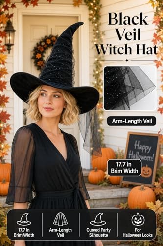 Women's Witch Hat with Shapeable Wide Brim and Adjustable Drawstring