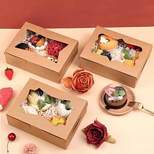 TOMNK 24pcs Cookie Boxes with 3 Style Window,8x6x2.5In Brown Bakery Boxes