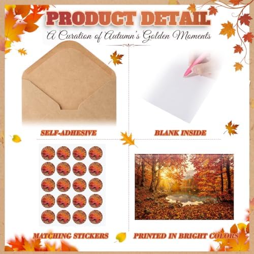 Eaasty 50 Sets Fall Greeting Cards with Envelopes Stickers, 4x6 Inch