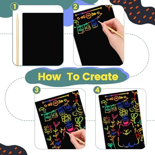 Cityrosy Rainbow Scratch Art Paper Sets Arts Crafts Supplies for Kid160 Pcs
