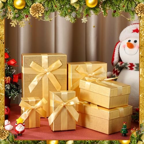 Cholemy 6 Pcs Christmas Nesting Gift Box, Vintage Style, Golden