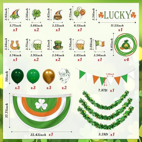 33Pcs St Patricks Day Golf Cart Parade Decorations Kit - Green Bunting Burlap Flag Tinsel Garlands Banner Balloons for Irish Float Party Decor