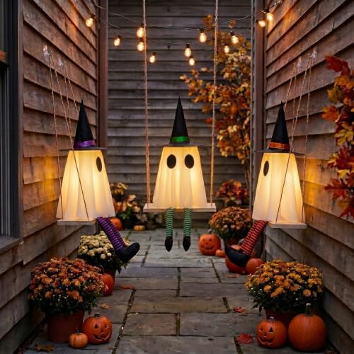 Halloween Hanging Swing Ghost Decor, Spooky Ghost Decorations for Outdoor