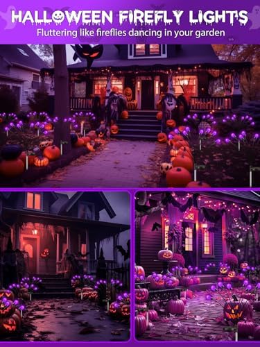Halloween Decorations Outdoor Solar Firefly Lights 6 Pack 48 LED Purple