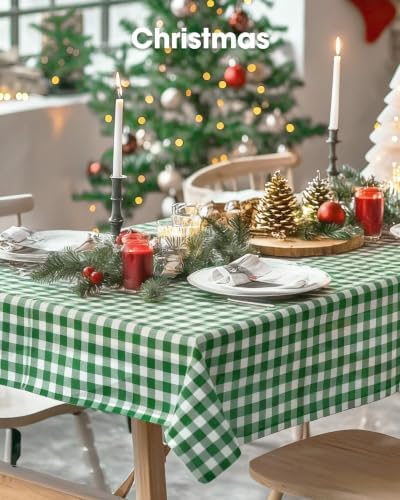 Pureegg Premium Use and Throw Table Covers 10 Pack 54x108 Inch Black for Rectangular Tables, Green Plaid