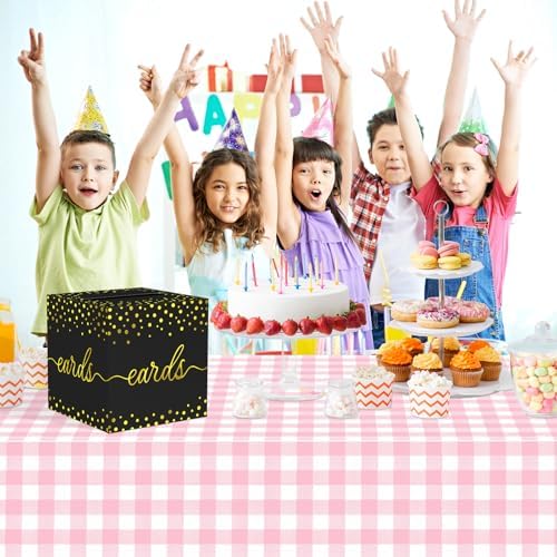 QISOLIY Black Card Box for Party with Gold Foil Dots, 8.7" Gift Card Holder and Money Box for Wedding, Baby Shower, Birthday, Graduation, Retirement, Anniversary Decorations