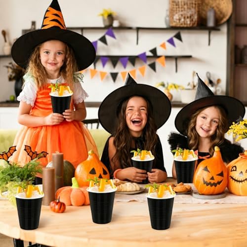Vumdua Black Plastic Cups Disposable Cups, 12 oz Halloween Party Cups for Halloween, Birthday, Graduation, New Year Party Supplies, Pack of 40