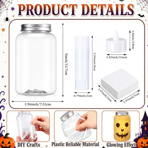 Qinyoung 12 Pcs Halloween Crafts Skeleton Demon Mason Jars with LED Light