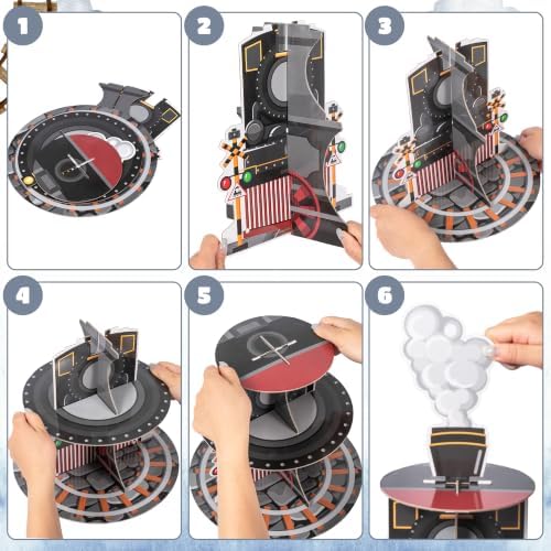 ANGOLIO Train Birthday Cupcake Stand - 3 Tiered Cardboard Dessert Towers