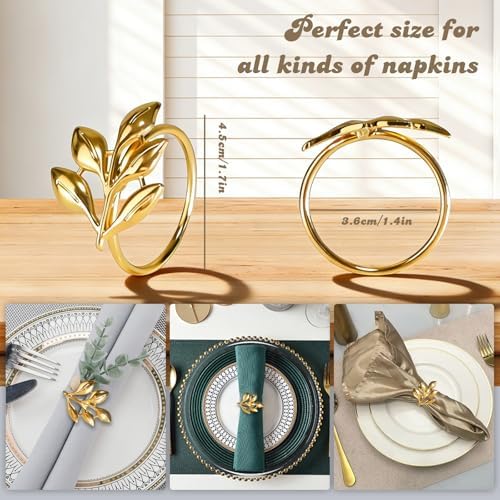 Leaf Napkin Rings Set of 100 Metal Napkin Rings Bulk Table Napkin Ring Suitable for Valentine Thanksgiving Banquets Table Parties and Everyday