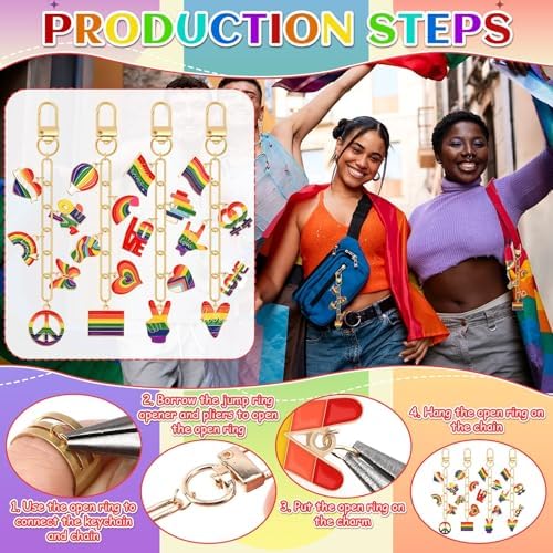 AUGSUN 189Pcs Pride Keychain Making Kit LGBT Rainbow DIY Keychain Craft