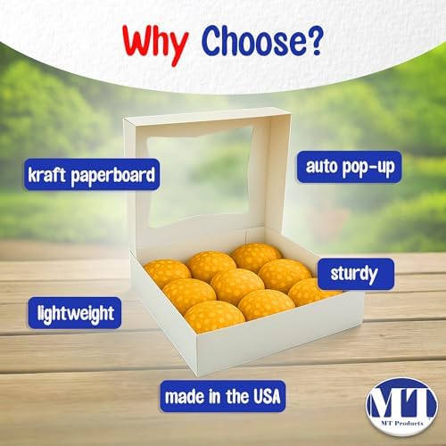 MT Products White Cookie Boxes - Size of 8" X 8" X 2.5" - (200 Pieces) Auto Pop-Up Bakery Boxes with Window - Made in the USA