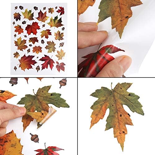 CCINEE 216pcs Maple Window Clings 6 Sheets Fall Leaves Assorted Maple Oak Leaves Acorns Window Stickers for Autumn Thanksgiving Halloween Seasonal Holiday Glass Window Decorations