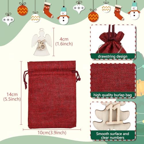 Naler Christmas Advent Calendar 2026, 24 Pcs Drawstring Gift Bags, Red