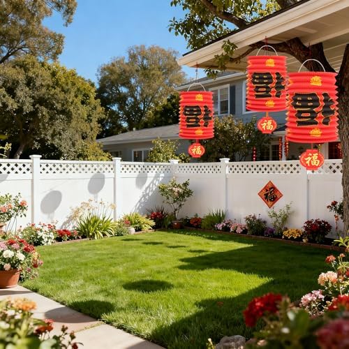 2026 Chinese New Year Decorations Set,6Pcs Red Paper Fu Lanterns for Ceiling, Year of The Horse Lunar Spring Festival Party Supplies for Home, Restaurant, Store,6.3 x 9.8 Inch