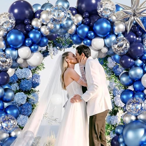 Blue Silver Balloon Garland Arch Kit for Birthday Decorations