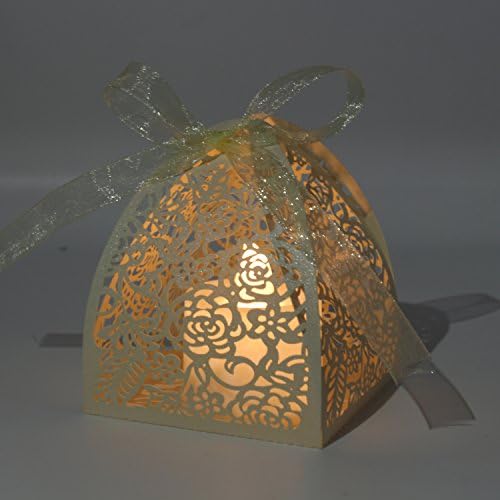 KPOSIYA Pack of 70 Laser Cut Rose Candy Boxes, Favor Boxes 2.5"x 2.5"x 3.1", Gift Boxes Bridal Shower Anniverary Birthday Party Wedding Favor (Beige)
