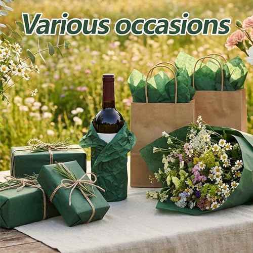 Bobobag 100 Sheets Forest Green Tissue Paper 20"X14" Tissue Paper for Gift Bags, Gift Wrapping Tissue, Christmas Tissue Paper Anniversary Holiday Decoration Arts Craft