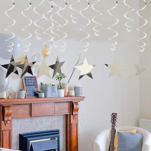 BEISHIDA Silver Star Hanging Swirl Decorations,Hanging Silver Party Supplies for Graduation Wedding Baby Shower Decorations, Pack of 15