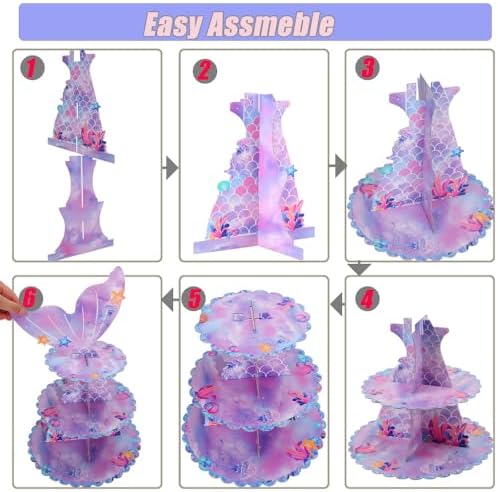 MRPAPA 2 Pack Mermaid 3 Tier Cardboard Cupcake Stand Dessert Display Holder