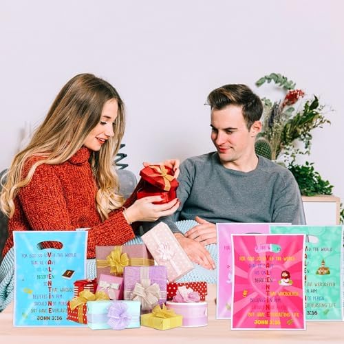 EUVBOKW 100 Pcs Religious Valentine's Day Gift Bags,Valentine Treat Bags John 3:16 Bible Verse Christian Party Favors,Ideal for Classroom and Sunday School