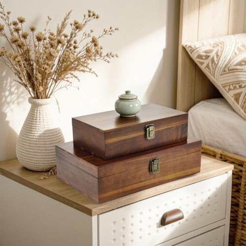2-Pack Wooden Keepsake Boxes with Hinged Lid, 11.02 & 13.78Inch