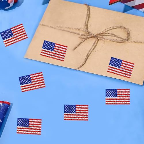 500 Pcs 4th of July Patriotic Flag Stickers 1 * 1.5In American Sticker Fourth of July Label Laser Glitter USA Stickers for Independence Day Party Supplies Envelope Scrapbook Decorations