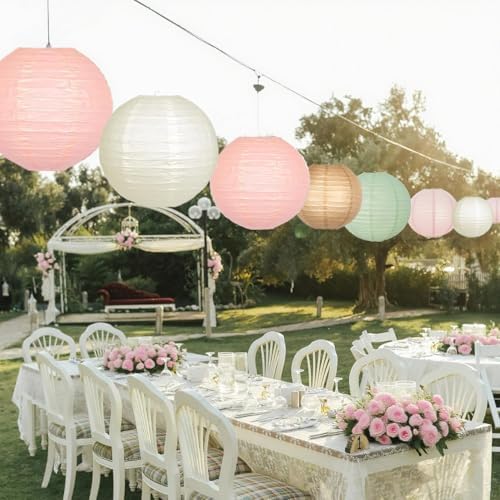 Sage Green Pink Paper Lanterns Decorative 12pcs Wedding Hanging Decorations for Bridal Shower Birthday Rustic Party Neutral Baby Shower Sage Green Home Decor
