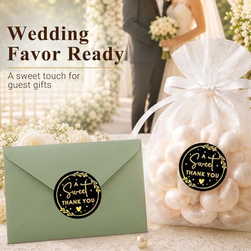 A Sweet Thank You Stickers, Black Gold Foil Favor Labels for Wedding, Baby Shower, Dessert Table, Small Business Packaging, Bakery Gift Wrapping & Party Supplies, 100PCS 1.6 Inch